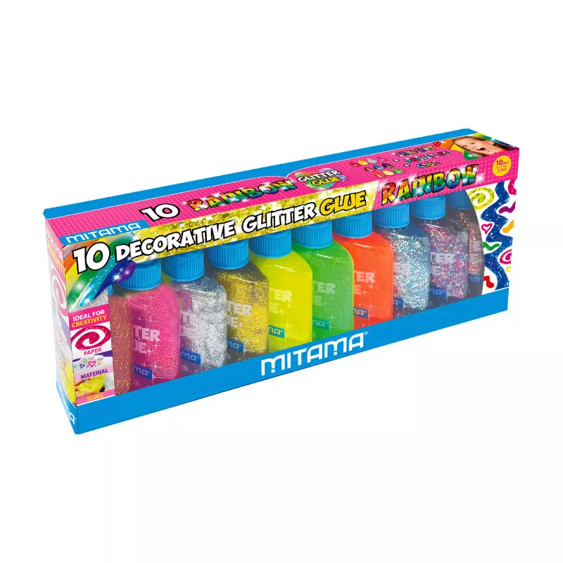 Colla Glitter Bambini Lavabile 10 Pezzi 37 ml Rainbow senza Solvente 62896 Mitama