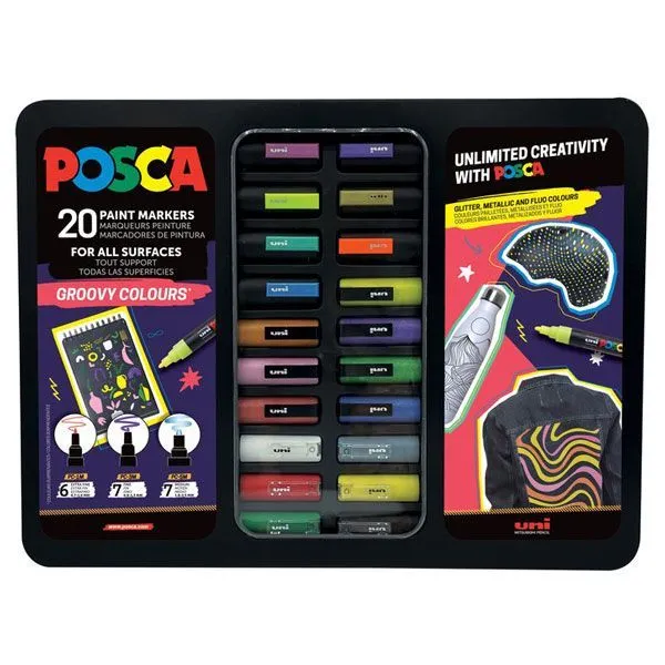 Valigetta in Metallo UniPosca “Groovy Colours” 20pz – Uni