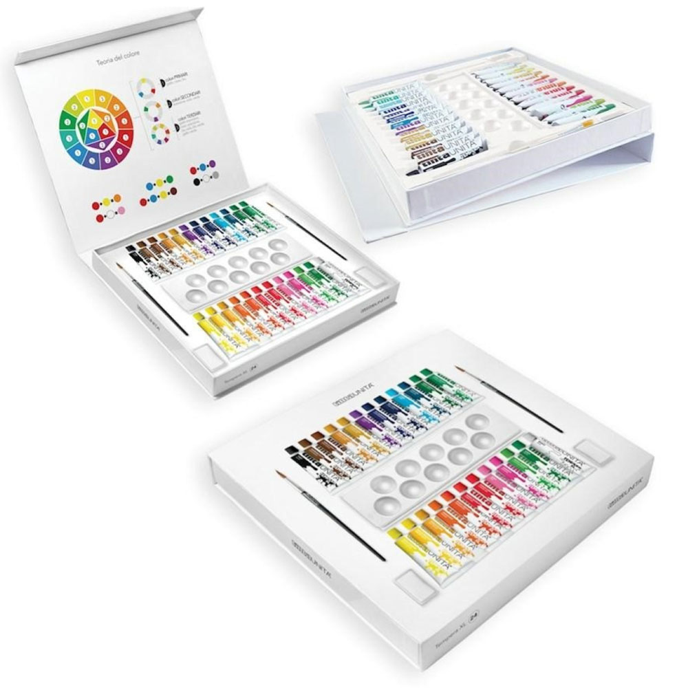 Tinta Unita Tempere 24 Colori 16ml Tavolozza Pennello