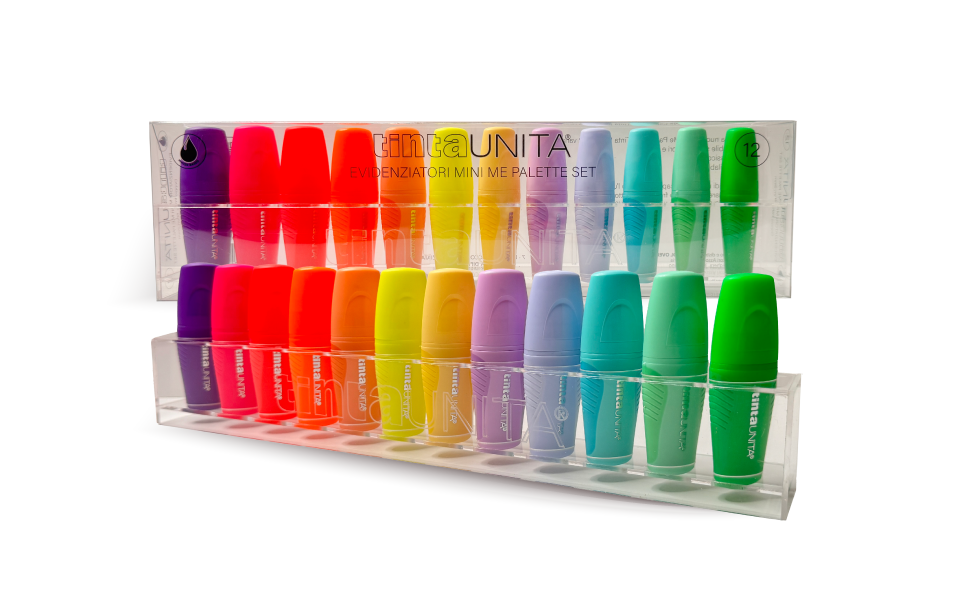 TINTA UNITA MINI EVIDENZIATORI SET DA 12 CON BASETTA