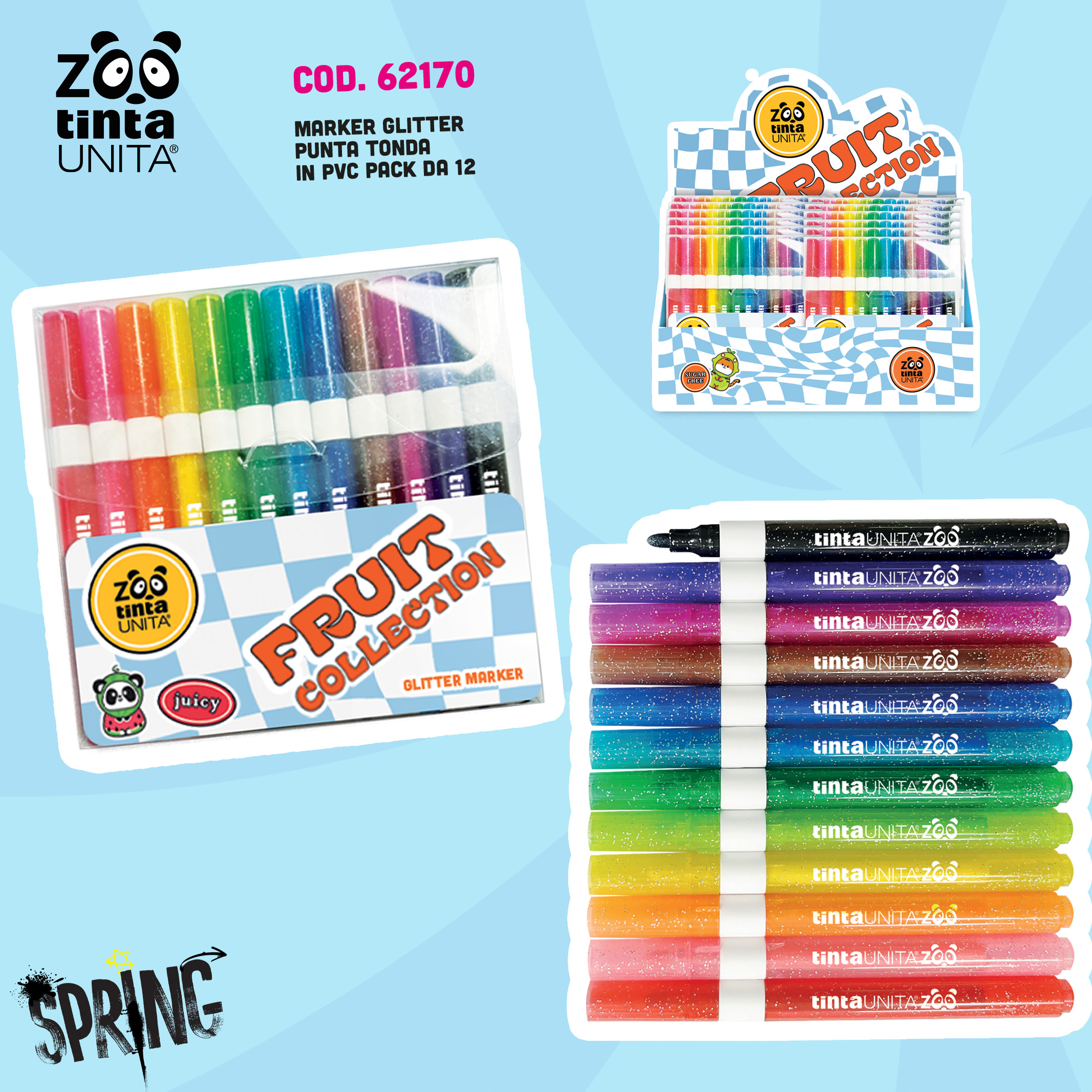TINTA UNITA MARKER GLITTER 12 PEZZI ZOO SPRING