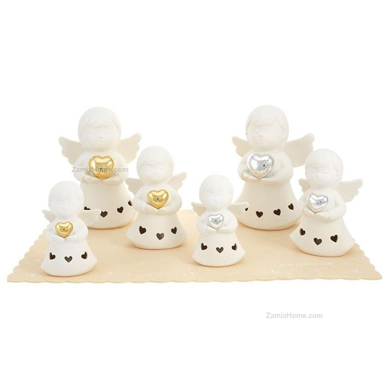 BIGUTTA ANGELO IN RESINA BIANCA CON CUORE ORO/ARGENTO CON LED