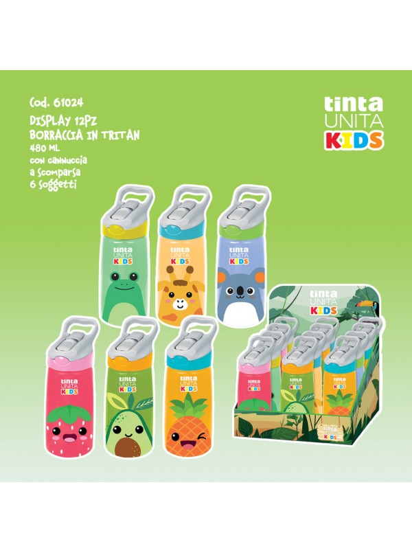 Borraccia in Plastica Tritan TintaUnita Kids Beccuccio a scomparsa in silicone