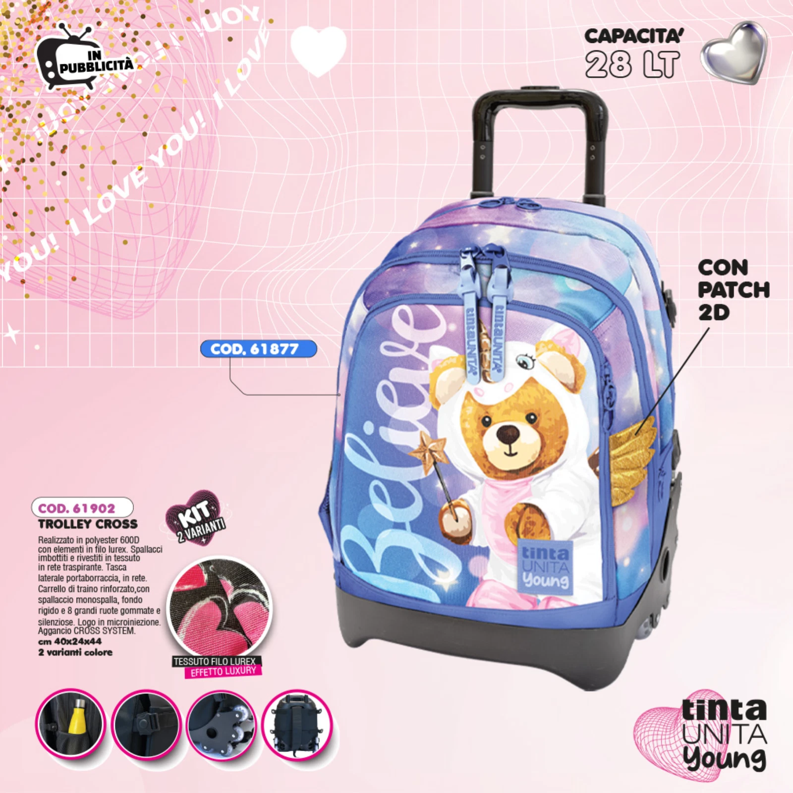 ZAINO TROLLEY GIRL CROSS SYSTEM - BELIEVE - TINTA UNITA