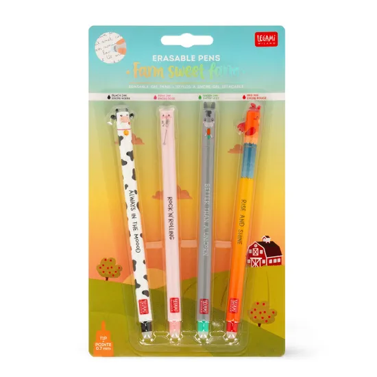 Legami Set di 4 penne gel cancellabili - Fattoria Dolce Fattoria
