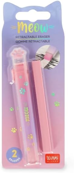 Legami - Gomma Rettrattile Meow, Gomma per cancellare, 1 gomma + 1 Refill incluso, ricaricabile