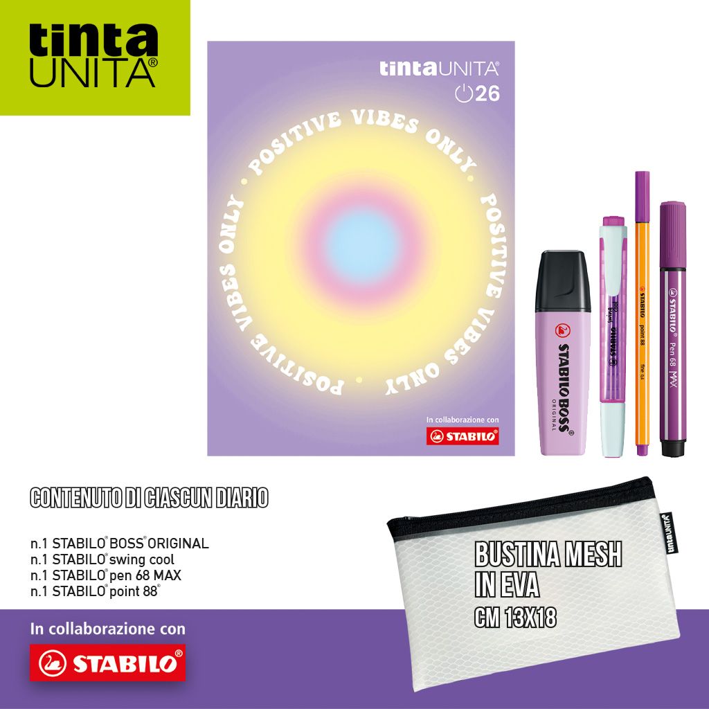 TINTA UNITA DIARIO CON BUSTINA MESH+STABILO