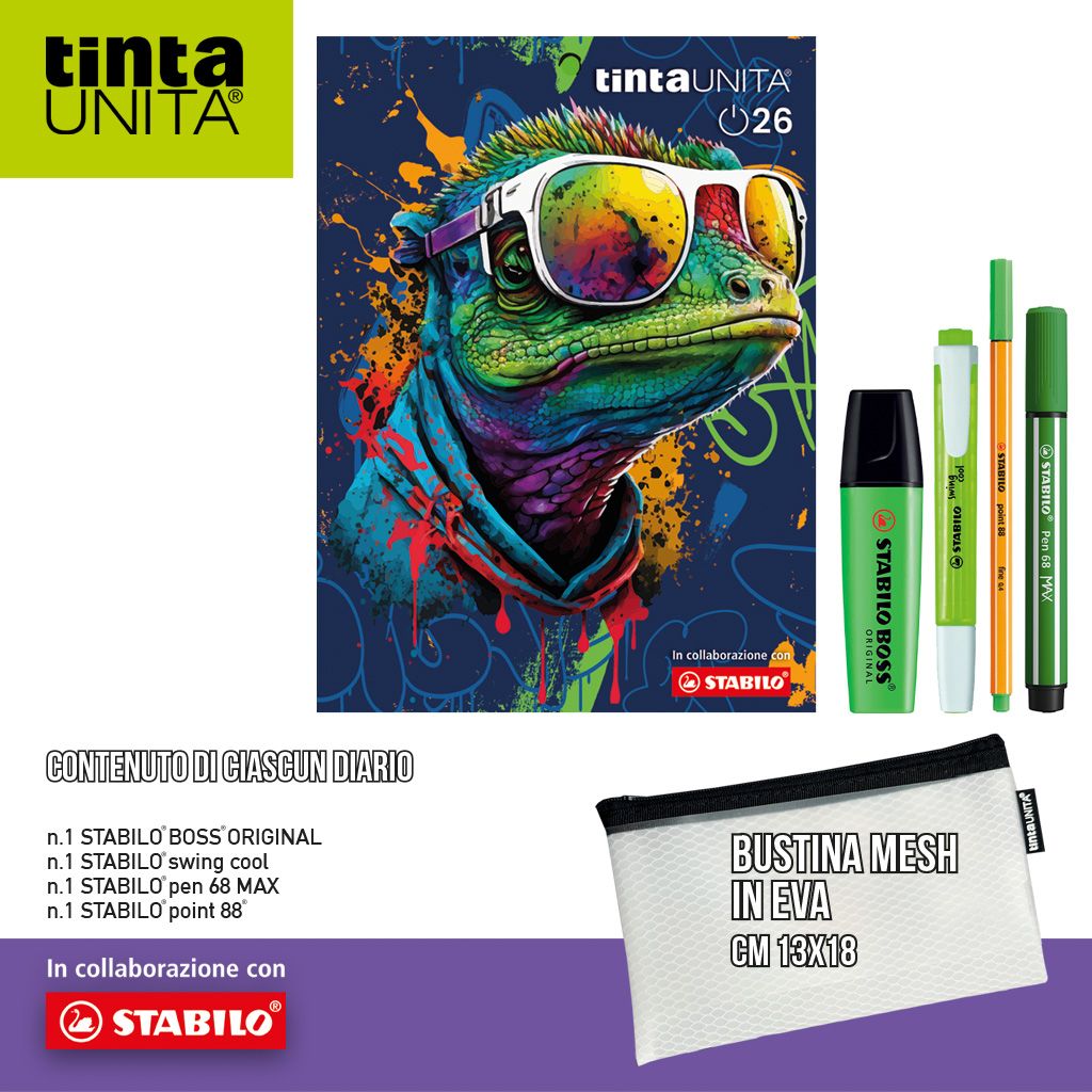 TINTA UNITA DIARIO CON BUSTINA MESH+STABILO