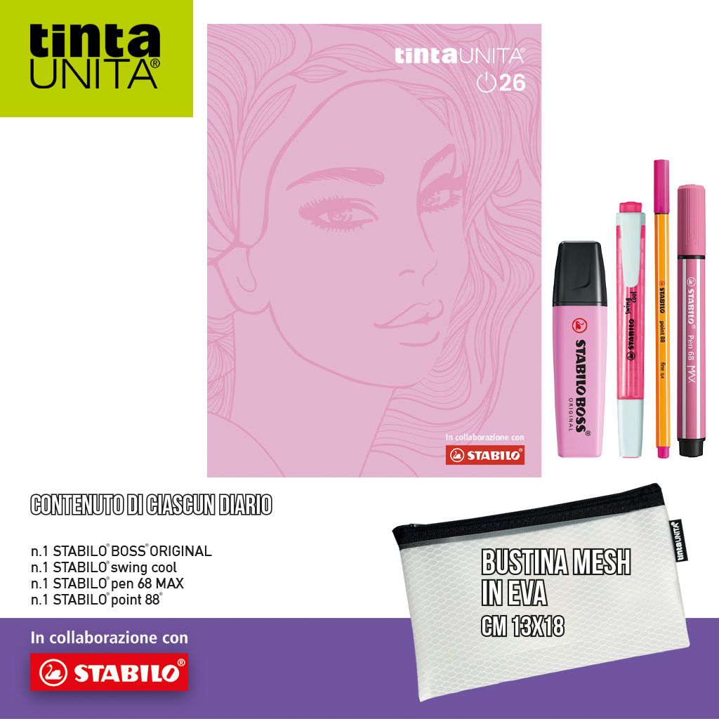 TINTA UNITA DIARIO CON BUSTINA MESH+STABILO